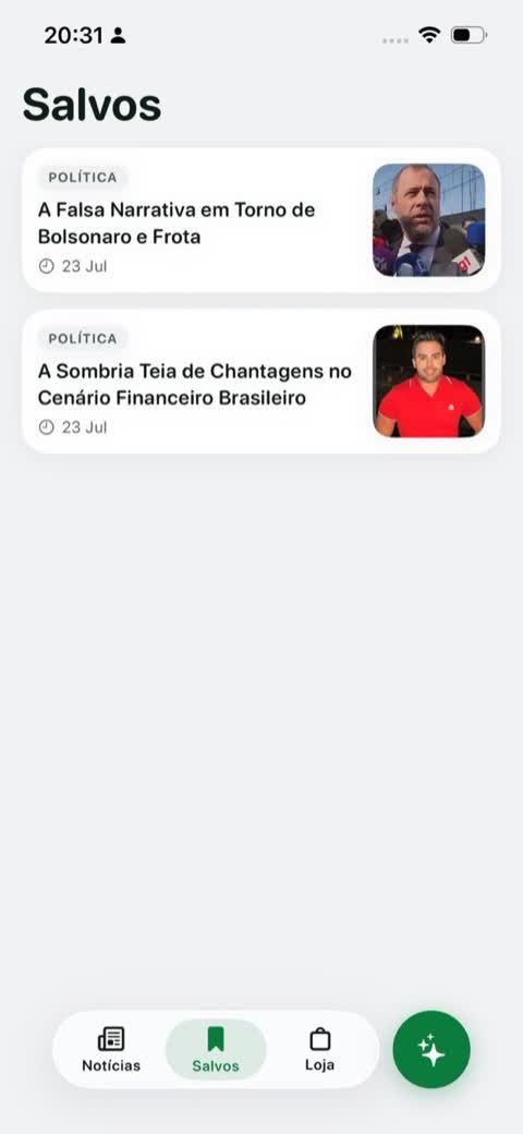 Tela do app com as notícias salvas pela pessoa